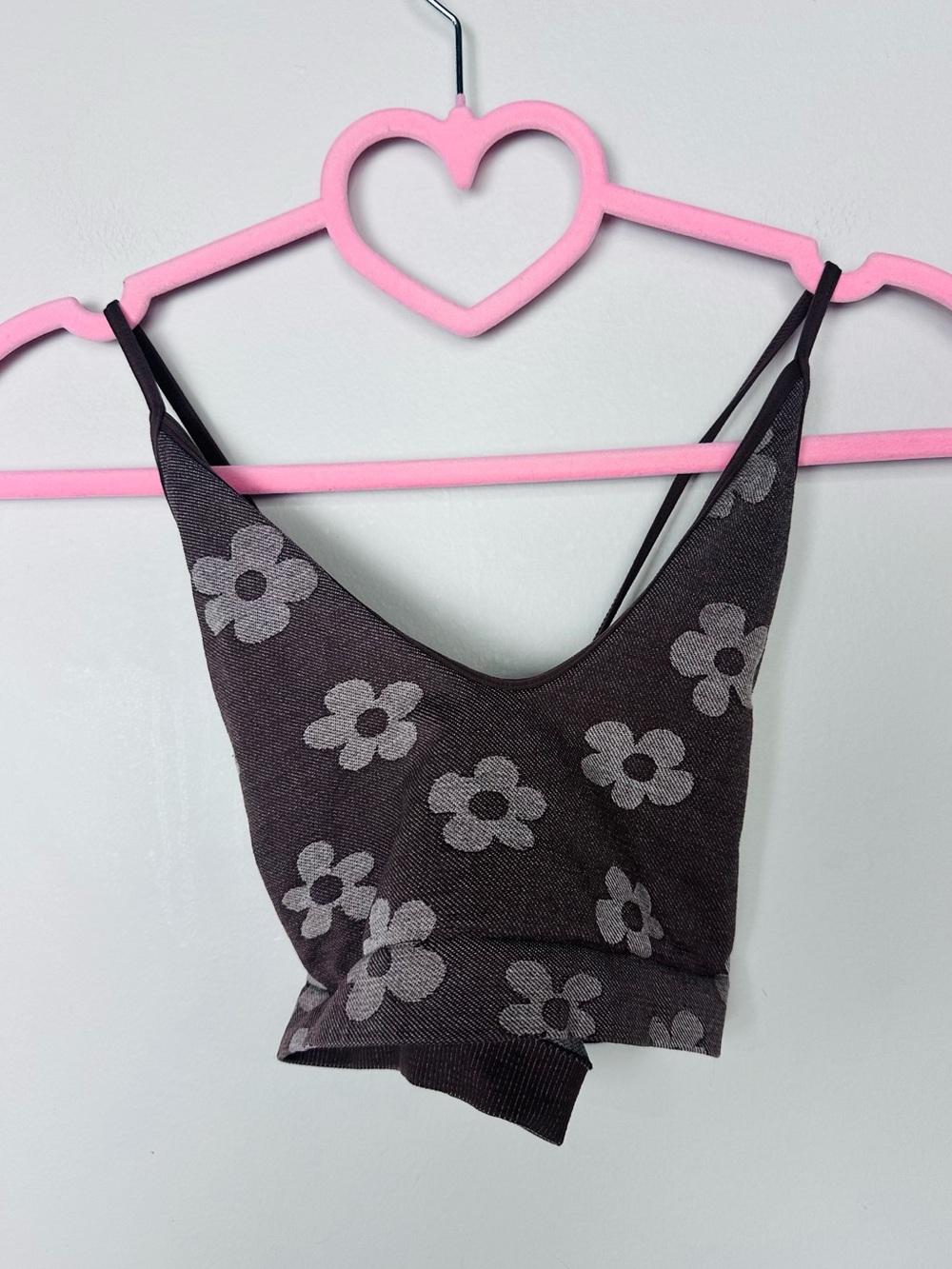 Floral Jacquard Knit Camisole Tank Top - Brown and Gray Size XS/S